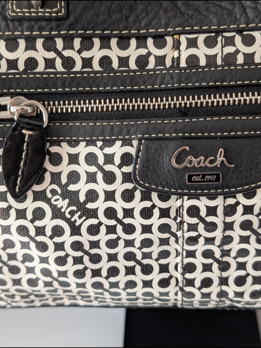 Coach Black and White Signature Tote Bag - Picture 3 of 13
